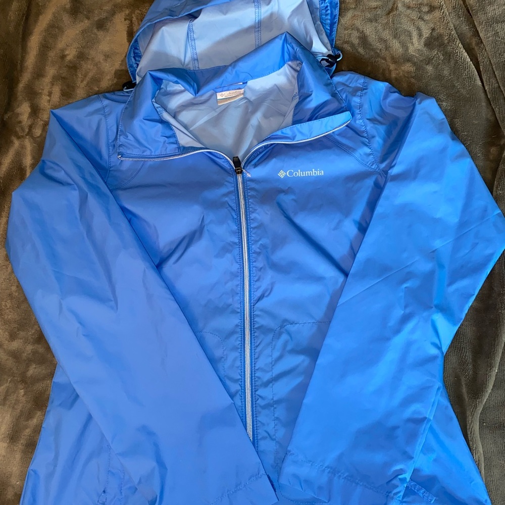 Columbia Womens Light Blue Packable Rain Jacket Size MD